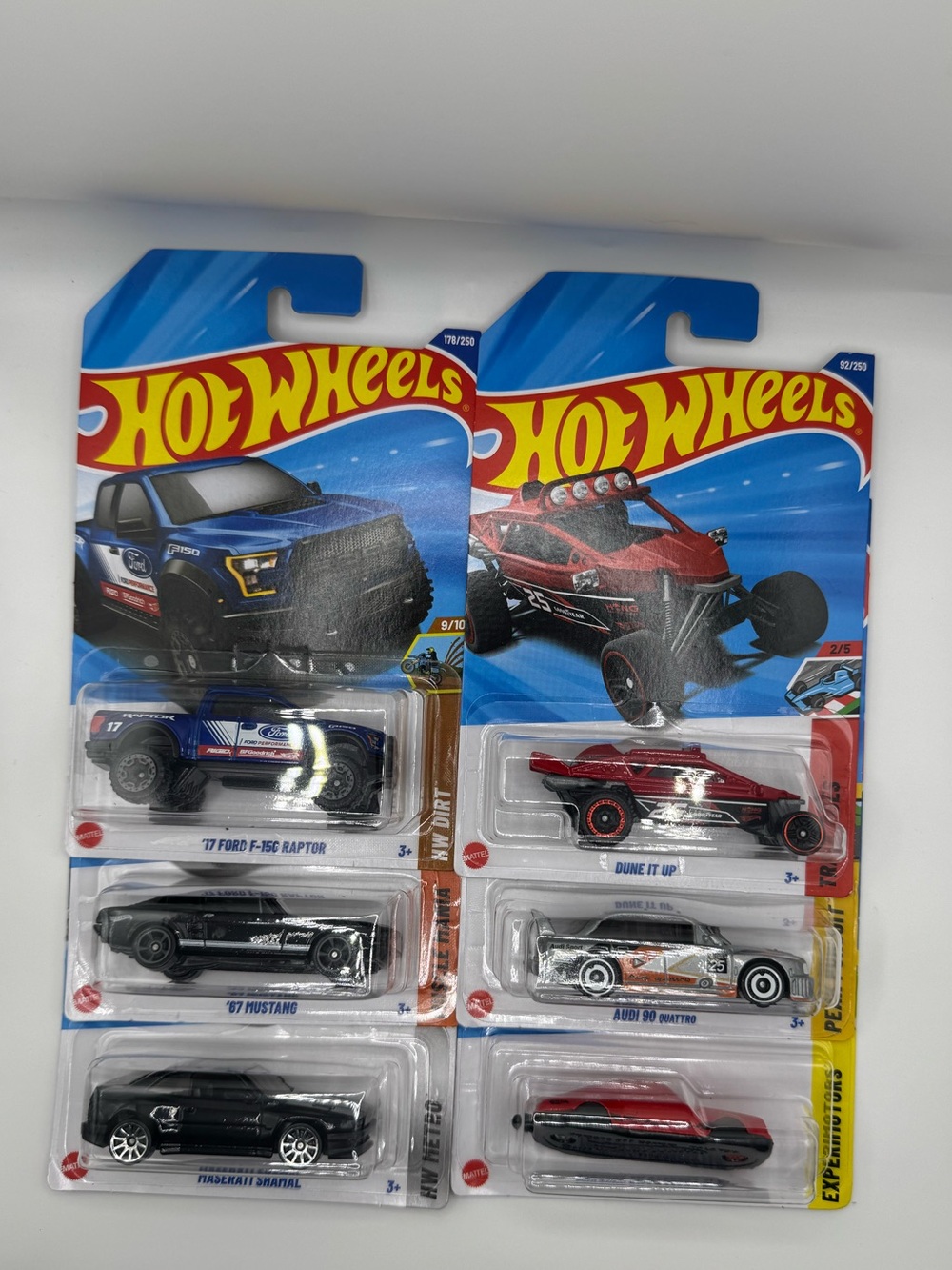 Hot Wheels 6-Car Bundle Lot - Audi 90 Quattro, '67 Mustang, Raptor & More